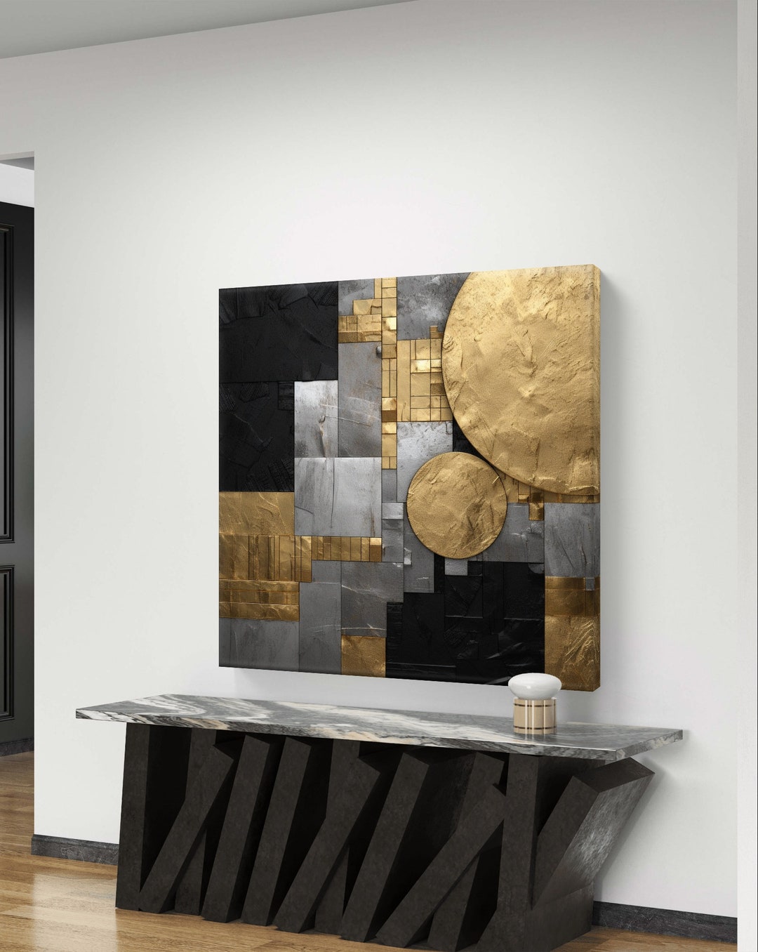 Black and White Gold Abstract Art Oil Paintingl Print Wall Art