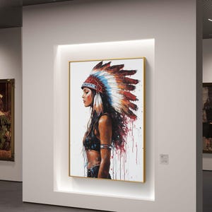 Native Woman Warrior Portrait - Digital Wall Art for Modern Decor