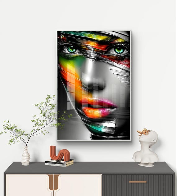 カラフルな抽象的な顔の壁アート - デジタルダウンロード - Etsy 日本
