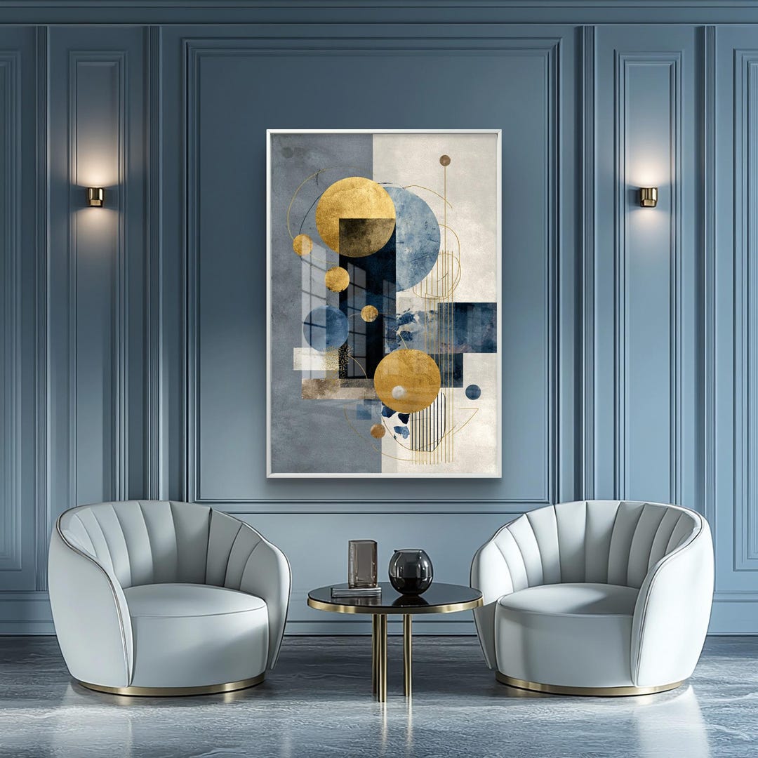 Geometric Gold and Blue Abstract Wall Art - Digital Download - Etsy