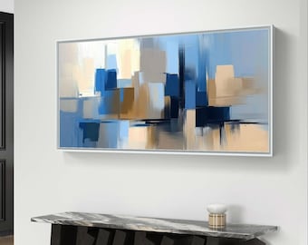 Lámina abstracta azul y beige: Decoración minimalista moderna para el hogar (descarga digital)