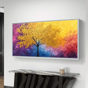 Golden Tree on Sunset Sky - Vibrant Digital Art for Colorful Home Decor