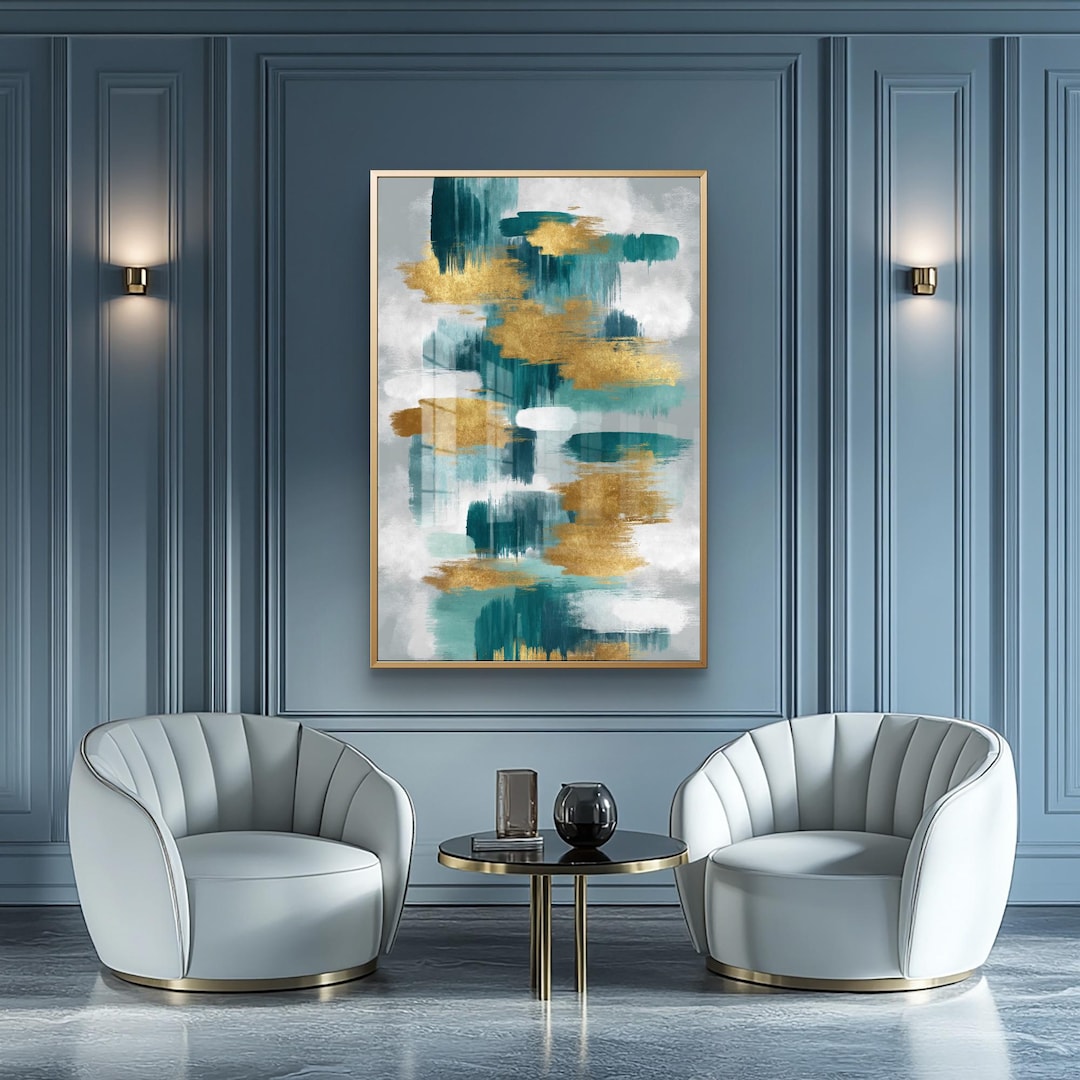Teal and Gold Brush Abstract Wall Art Print - Etsy