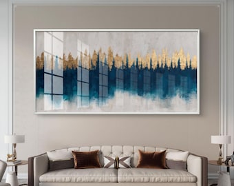 Teal forest skyline with gold ridge - digital download