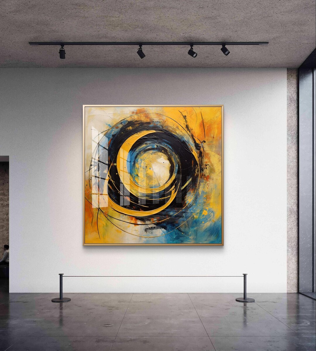 黄色と青の渦巻き模様の抽象画 - モダンな印刷可能な壁アート - Etsy 日本