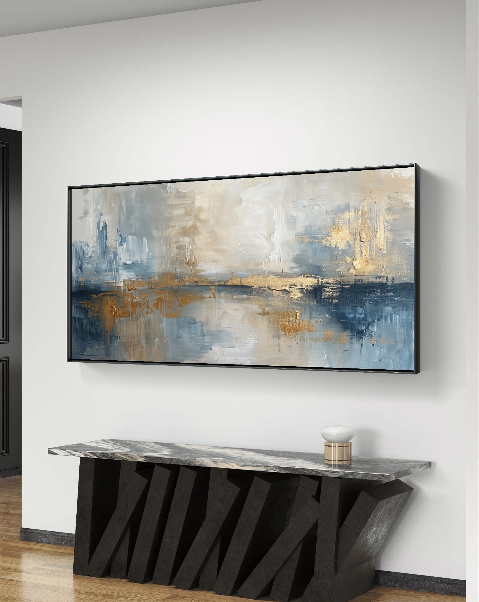 Abstract Landscape Art Print, Blue and Gold Wall Art, Modern Digital ...