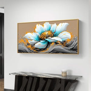 Splash Bloom - Blue and Orange Floral Digital Art
