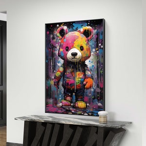 Teddy Bear Print Art, Graffiti Wall Art Original, Street Art Prints, Animal Portrait Painting Graffiti, Wall Art Prints Trendy