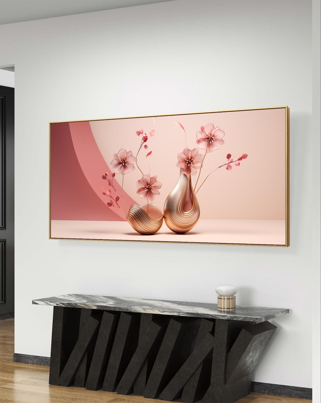 Pink Floral Gold Vase Art Print: Modern Minimalist Home Decor (digital ...