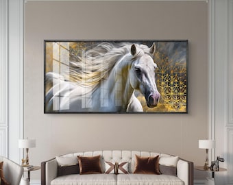 Weißes Pferd mit goldener Musterung - majestätische digitale Wandkunst