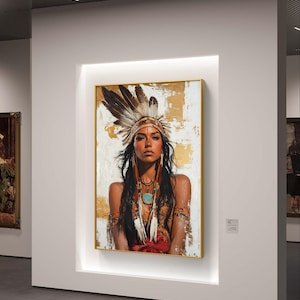 Native Woman Warrior Portrait - Digital Wall Art for Modern Decor