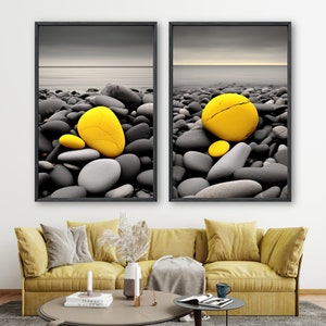 Modern Wall Art Print|Abstract Art Prints|Abstract rocks Print|Abstract Landscape set of 2|Digital Download|yellow gray Print