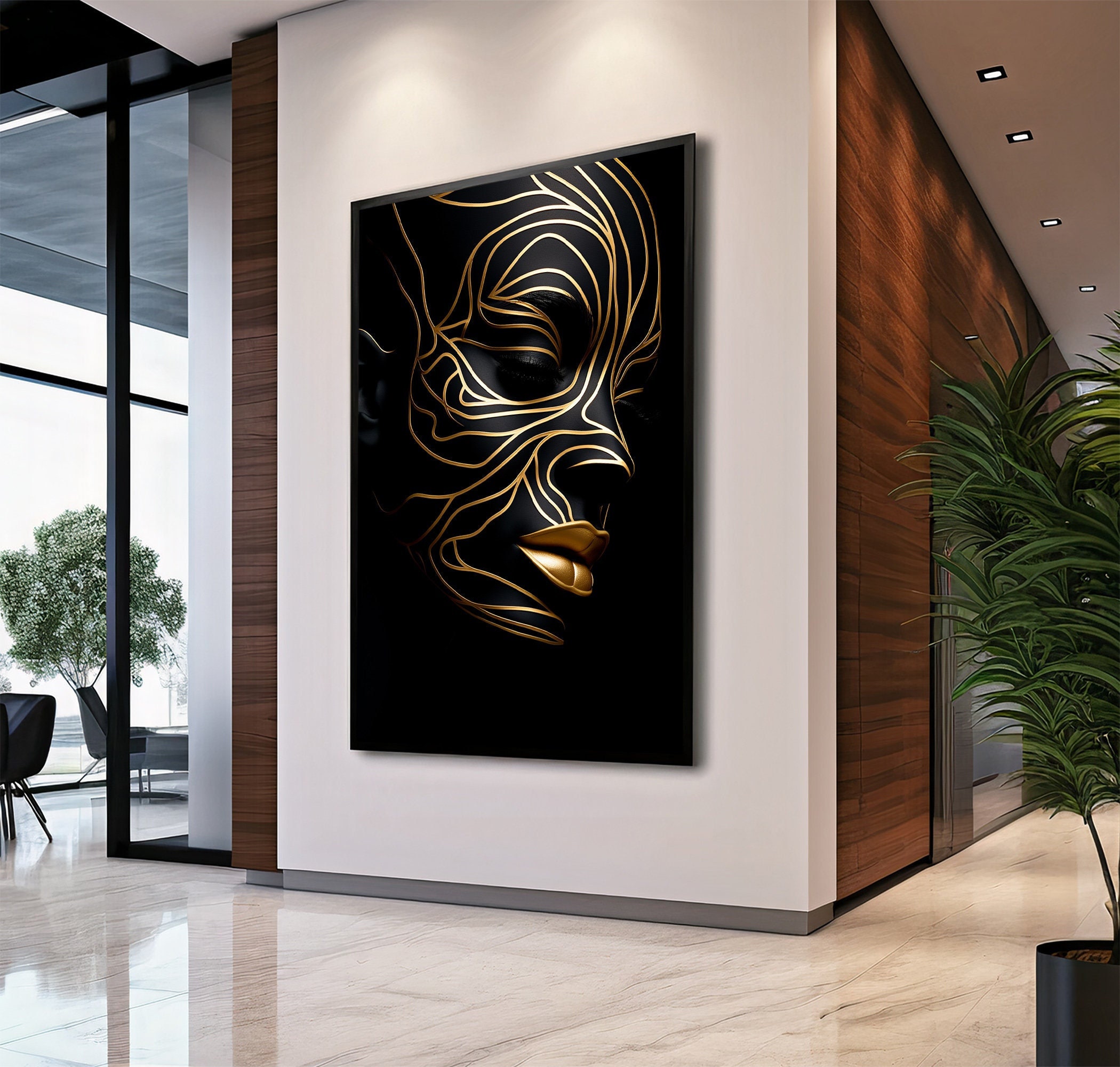 Black Girl With Golden Mask Fashion Canvas Art African Print Black and