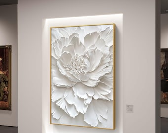 Arte mural 3D de peonía blanca: elegante impresión floral digital para la decoración del hogar
