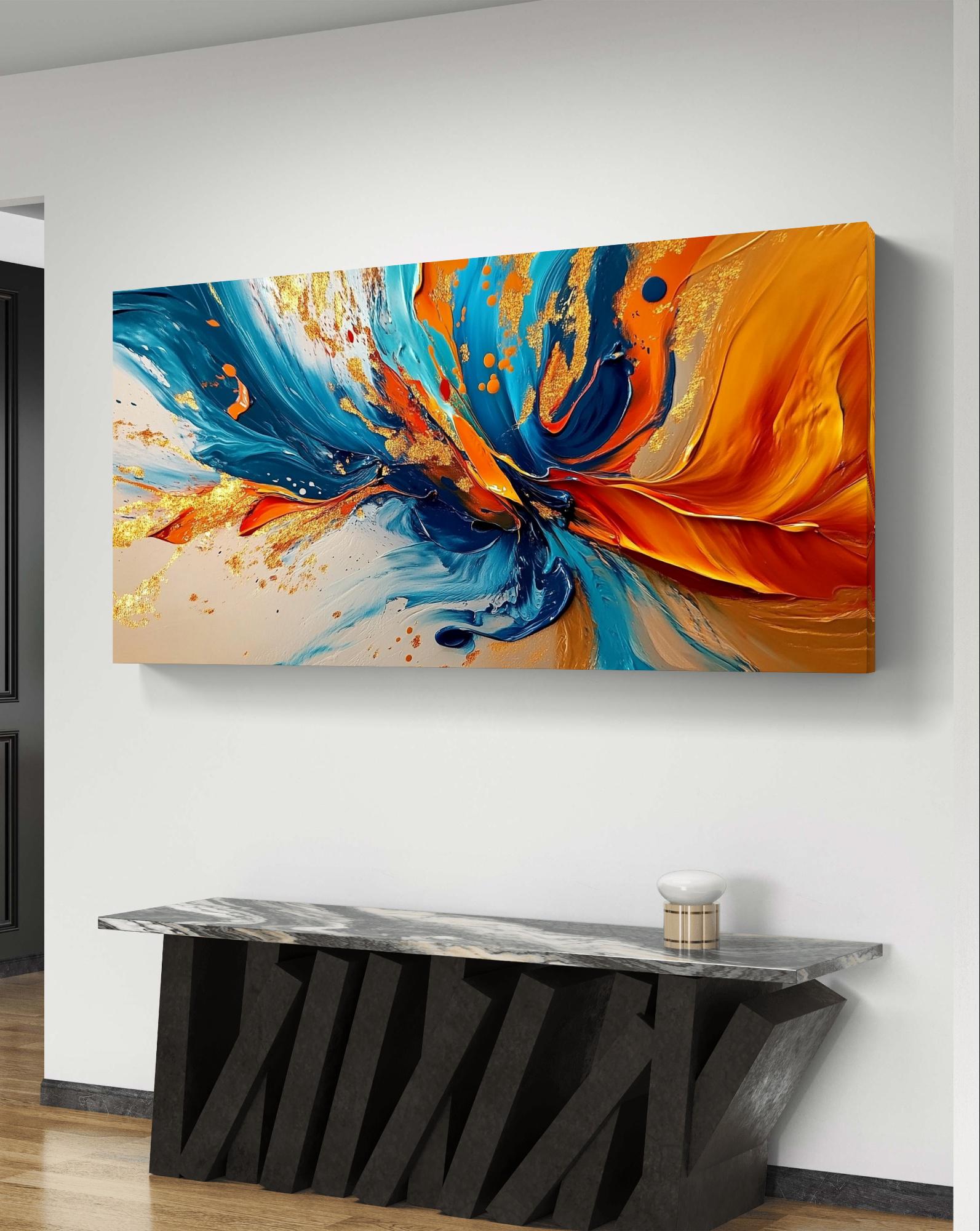 Fiery Blue and Orange Abstract Art | Bold Digital Download