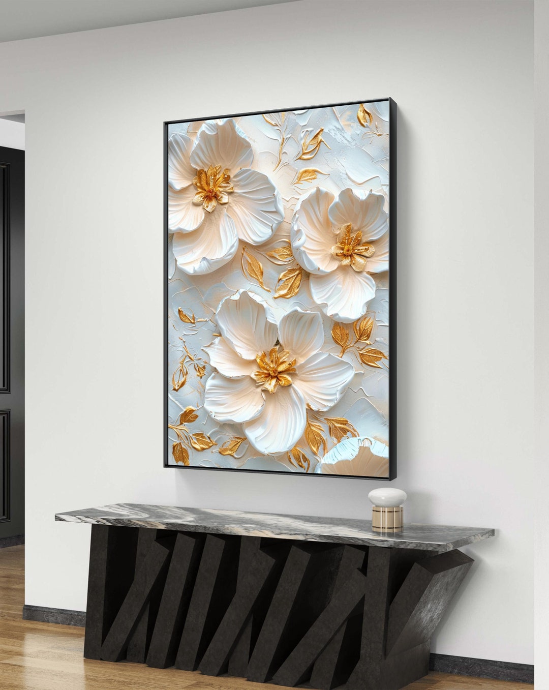 Elegant White and Gold Floral 3D Wall Art - Luxurious Home Decor - Etsy