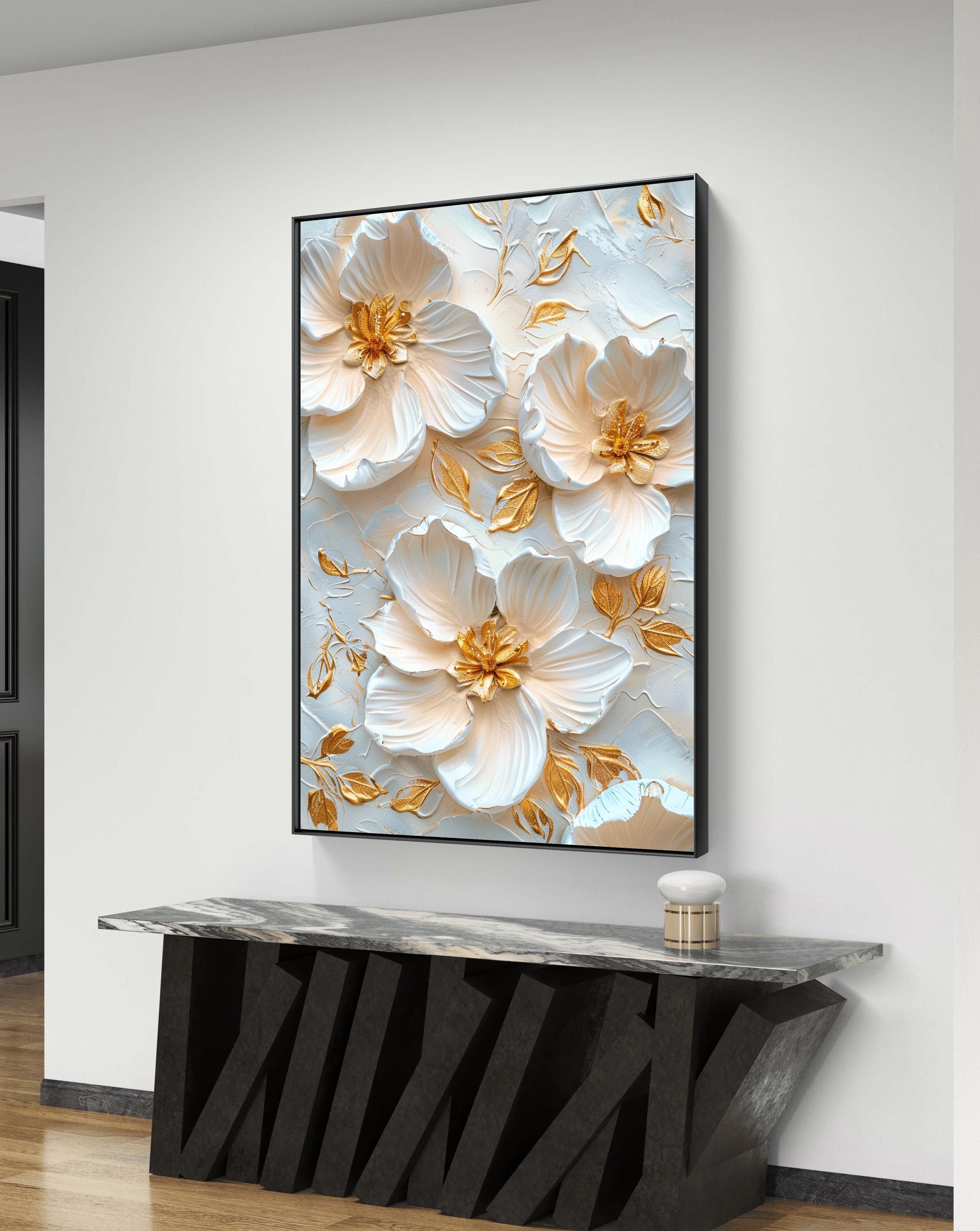 Elegant White and Gold Floral 3D Wall Art - Luxurious Home Decor - Etsy