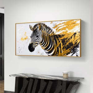 Gold Abstract Zebra Art - Bold Black and White Zebra Wall Art with Gold Accents- Digital Wall Art