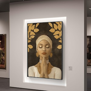Golden Serenity: Abstract Woman in Prayerful Pose with Gold Accents