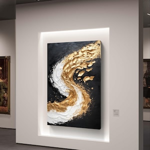 Abstract gold and white textured swirl on black background digital artwork