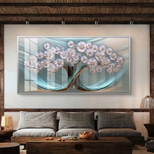 Elegant Blossoming Tree Digital Art | Modern Gold and Silver Tree Art | Instant Download Wall Decor