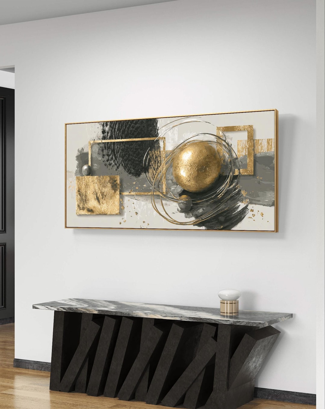 Gilded Geometry – Contemporary Black and Gold Abstract Wall Art - Etsy