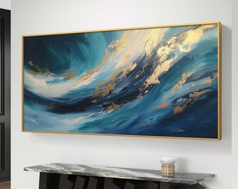 青と金の抽象画：大きな壁アート（デジタルダウンロード） - Etsy 日本