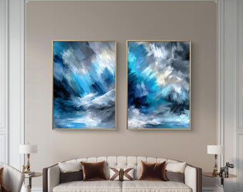 Blue abstract brush stroke wall art – modern digital download for stylish home decor