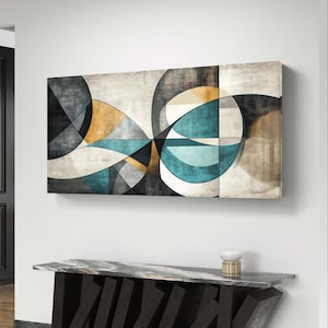 Contemporary Geometric Abstract Art | Teal, Gold, and Grey Wall Art Download | Mid-Century Modern Decor