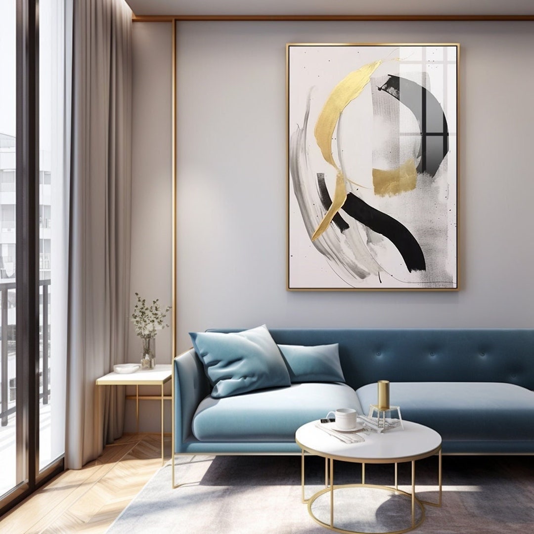 金箔の抽象的なブラシストロークアートプリント、モダンなホーム