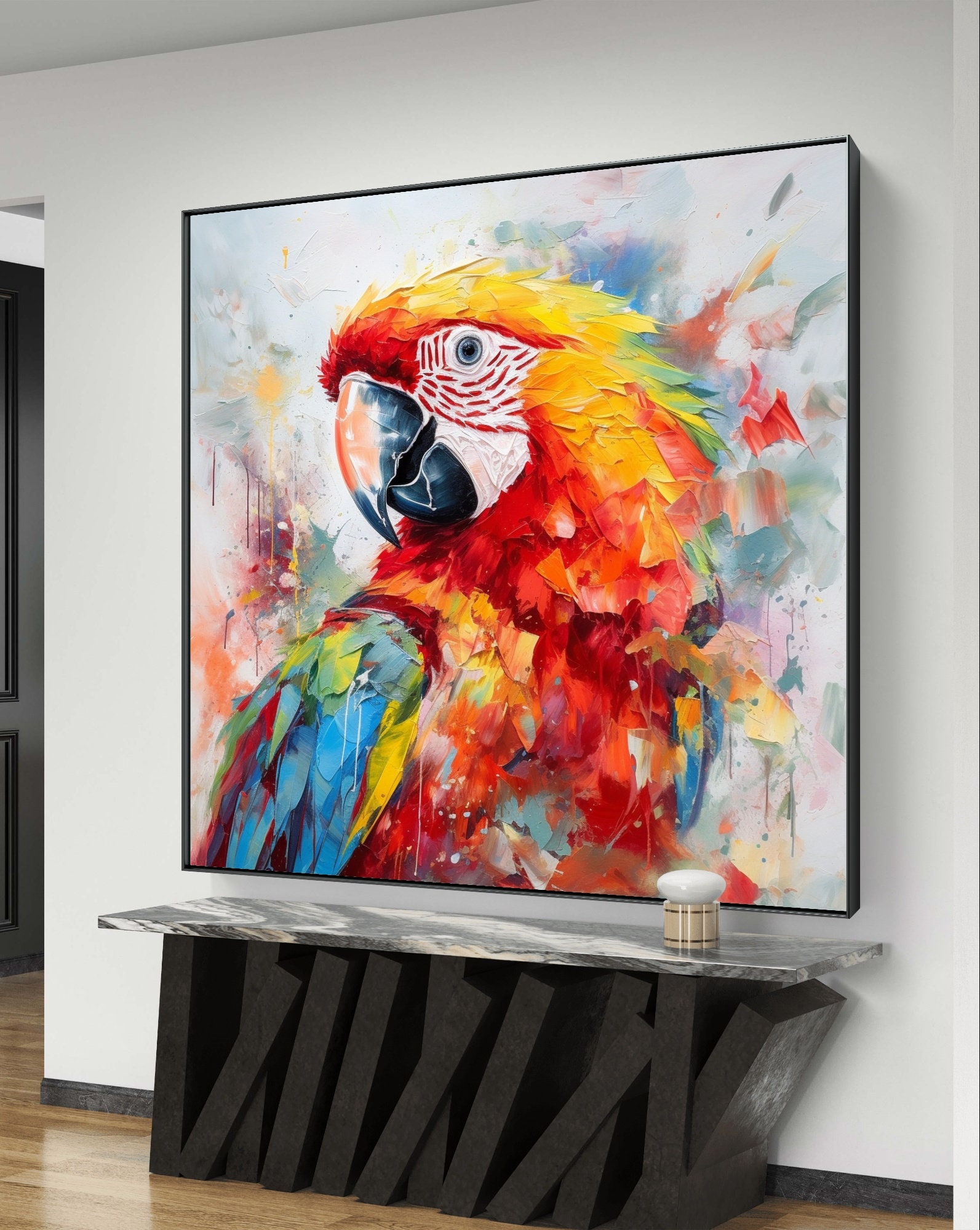 コンゴウインコ　絵画 オウム絵画赤コンゴウインコ鳥水彩アートワークオリジナル壁
