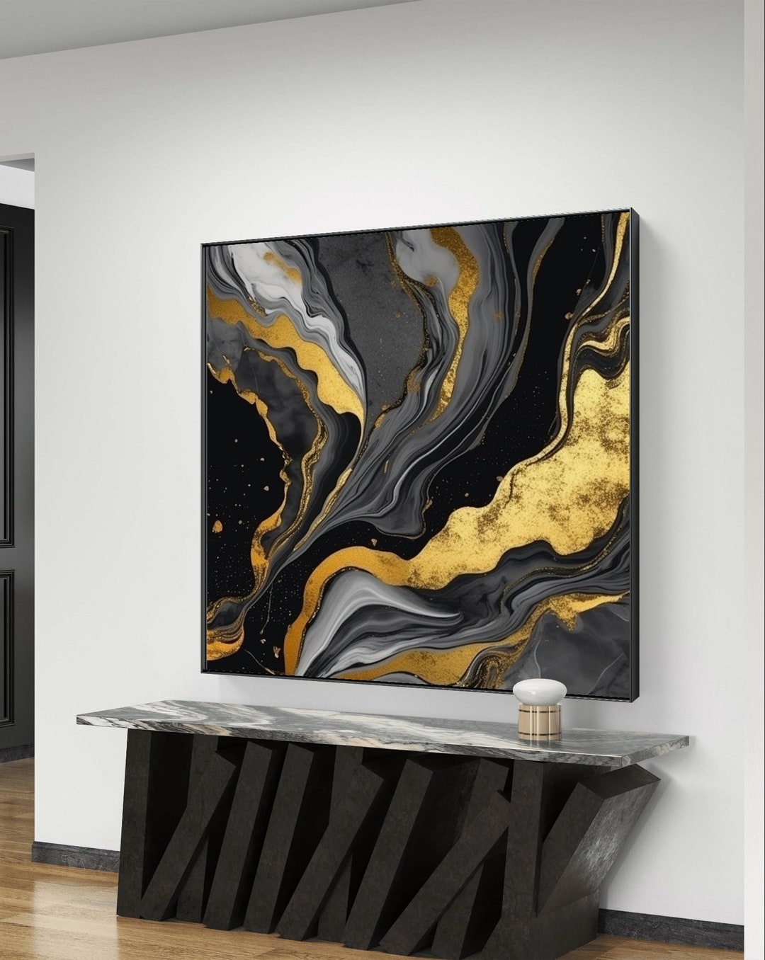 Black and White Gold Abstract Art Oil Paintingl Print Wall Art