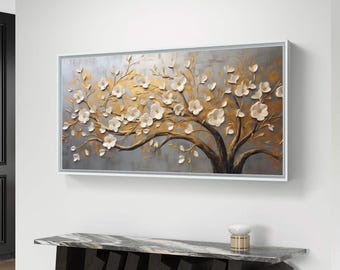Golden floral branch - elegant digital wall art