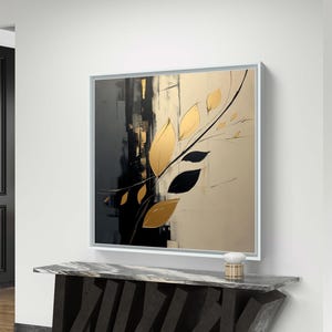 Gold and Black Leaf Wall Art - Abstract Digital Download for Modern ...