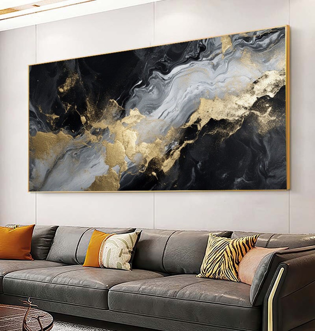 Black and Gold Abstract Art Print: Minimalist Home Decor (digital ...