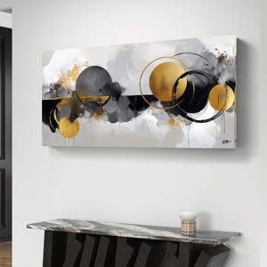 Gold and Black Abstract Circles - Digital Modern Wall Art