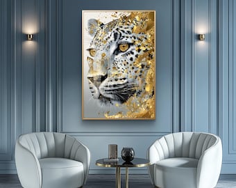 Portrait de léopard doré – art numérique animalier moderne