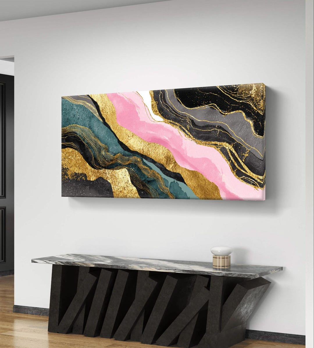 Pink and Gold Abstract Waves Wall Art - Digital Download - Etsy
