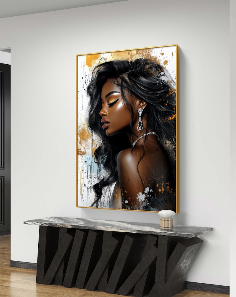 Glamorous Black and Gold Woman Portrait | Digital Art With Elegant ...