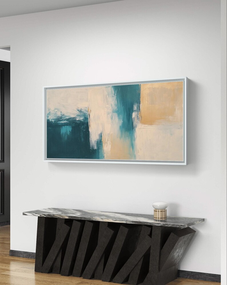 Teal and Gold Abstract Canvas - Minimalist Digital Wall Art - Etsy
