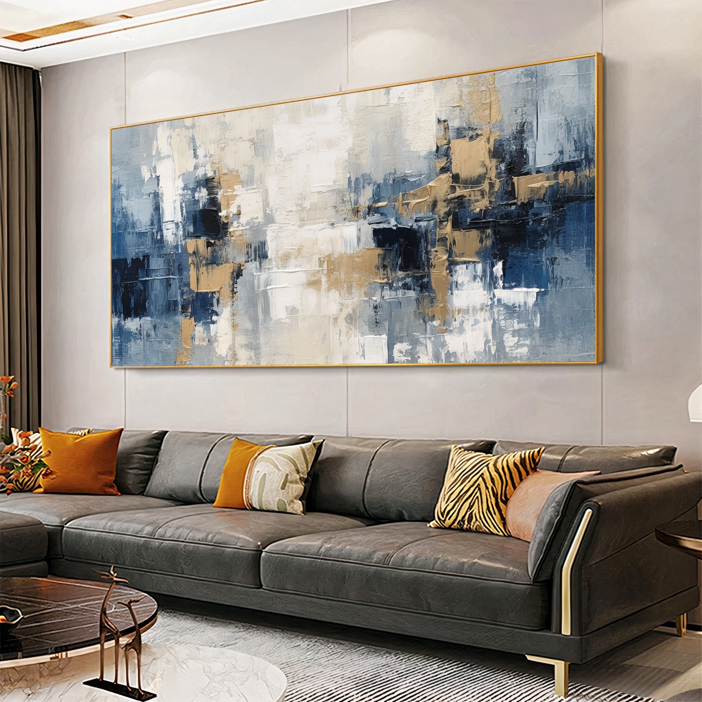 Large Blue and Gold Abstract Wall Art (instant Download) - Etsy