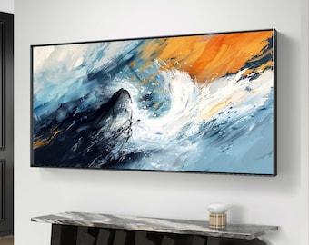 Abstract Art Print: Modern Blues & Orange Painting (Digital Download)