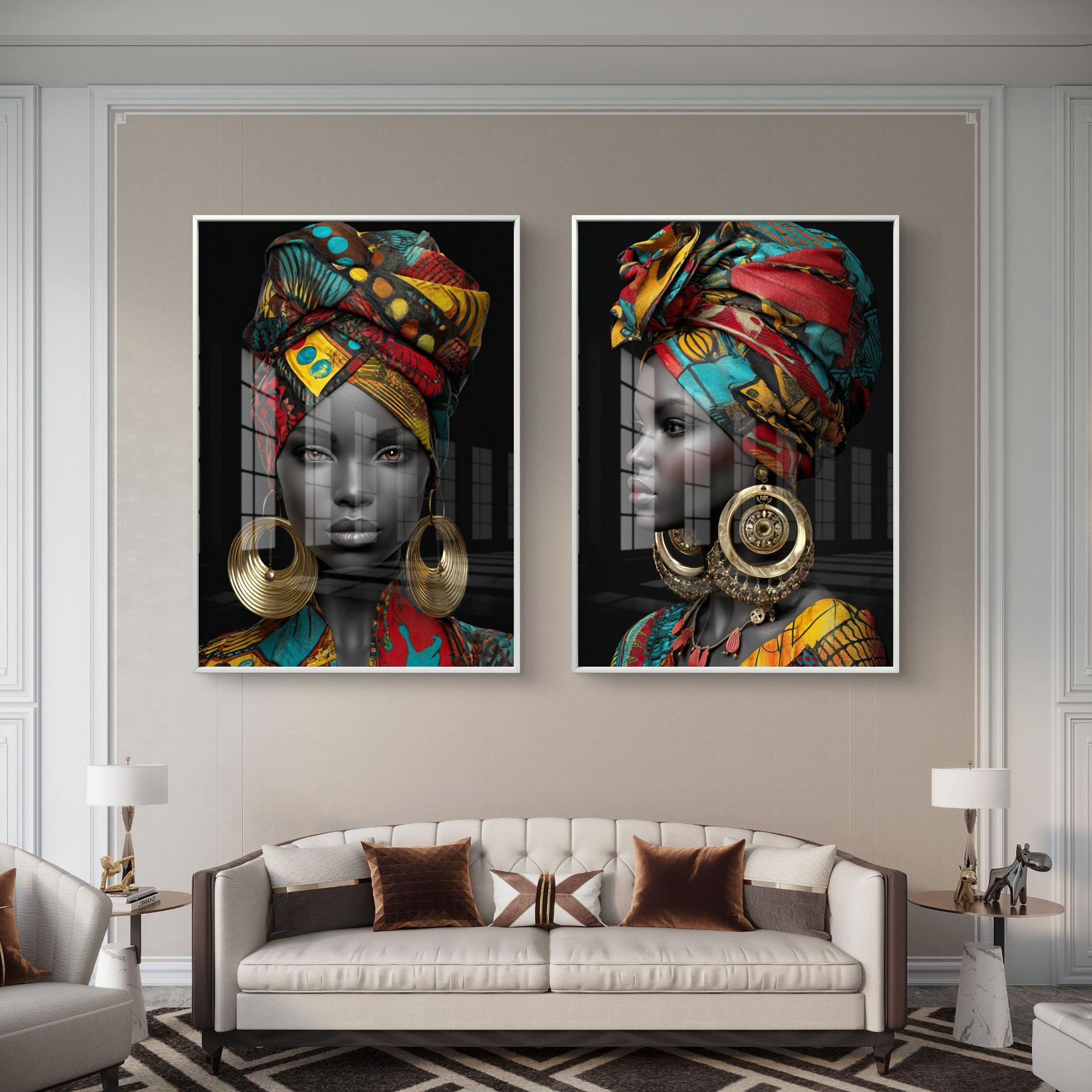 African Portrait Wall Art Set of 2 - Colorful Glam Prints - Etsy