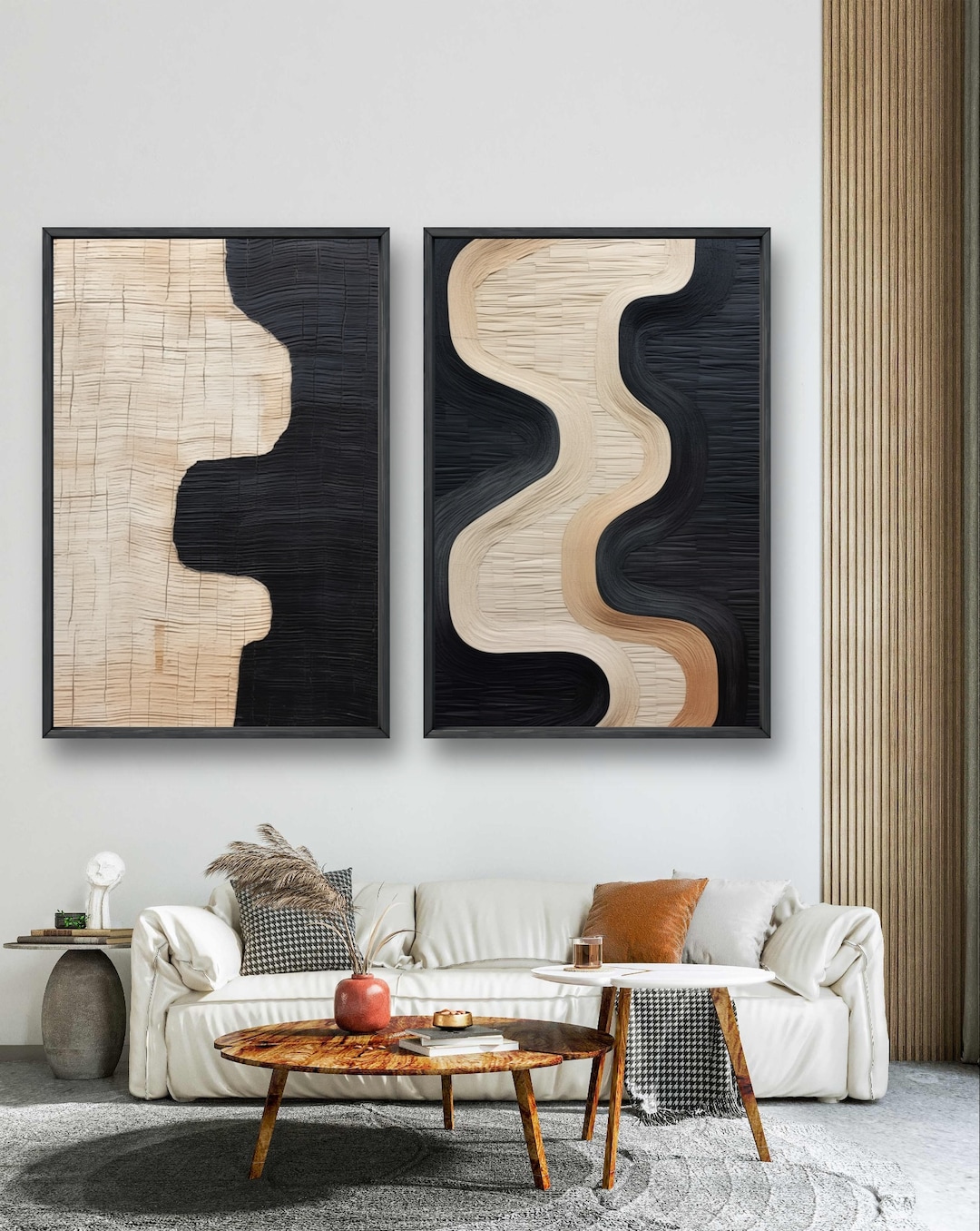 Set of 2 Neutral Color Paintings Modern Abstract Print Set Etsy