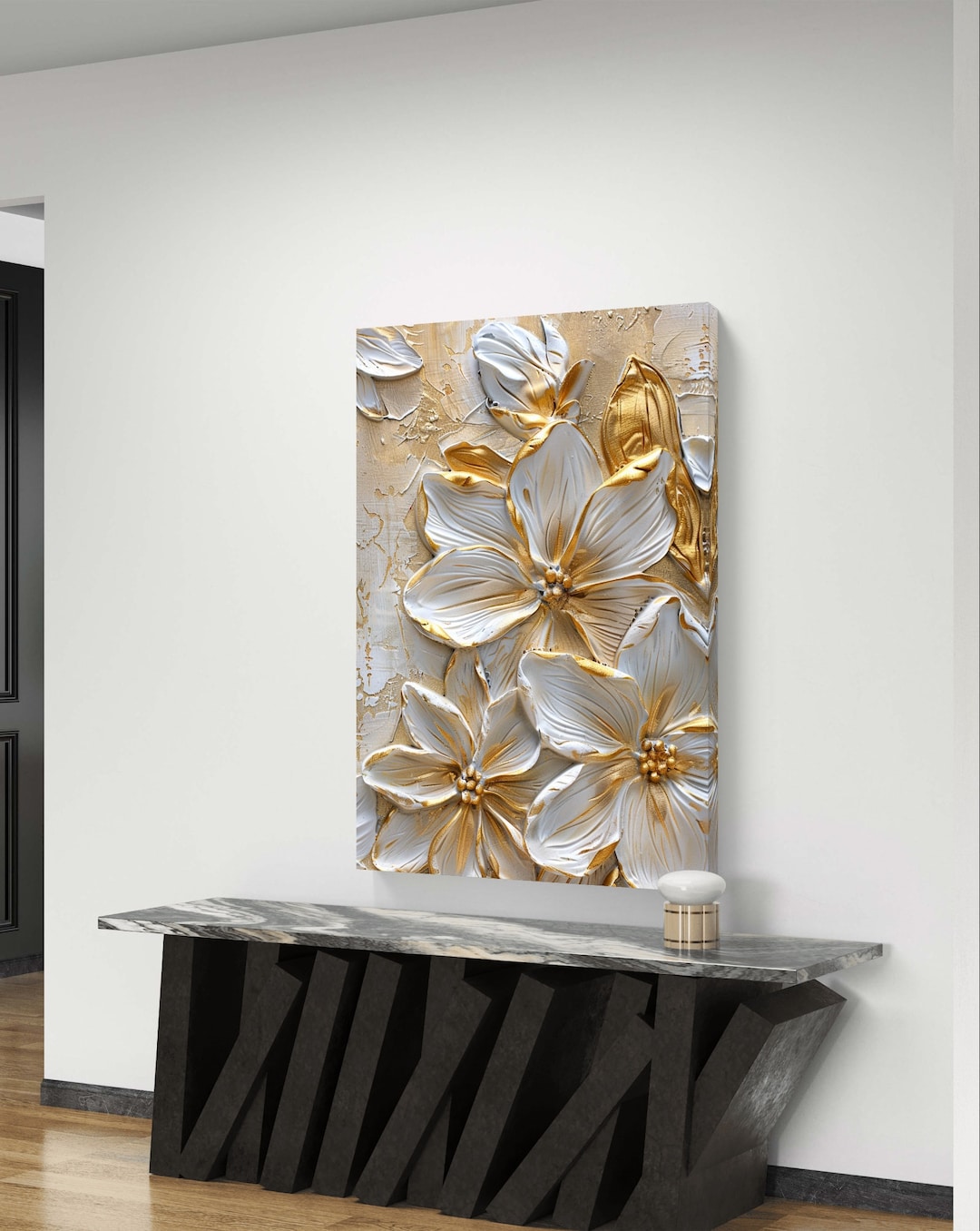 Elegant White and Gold Floral Art - Luxurious Botanical Wall Decor - Etsy