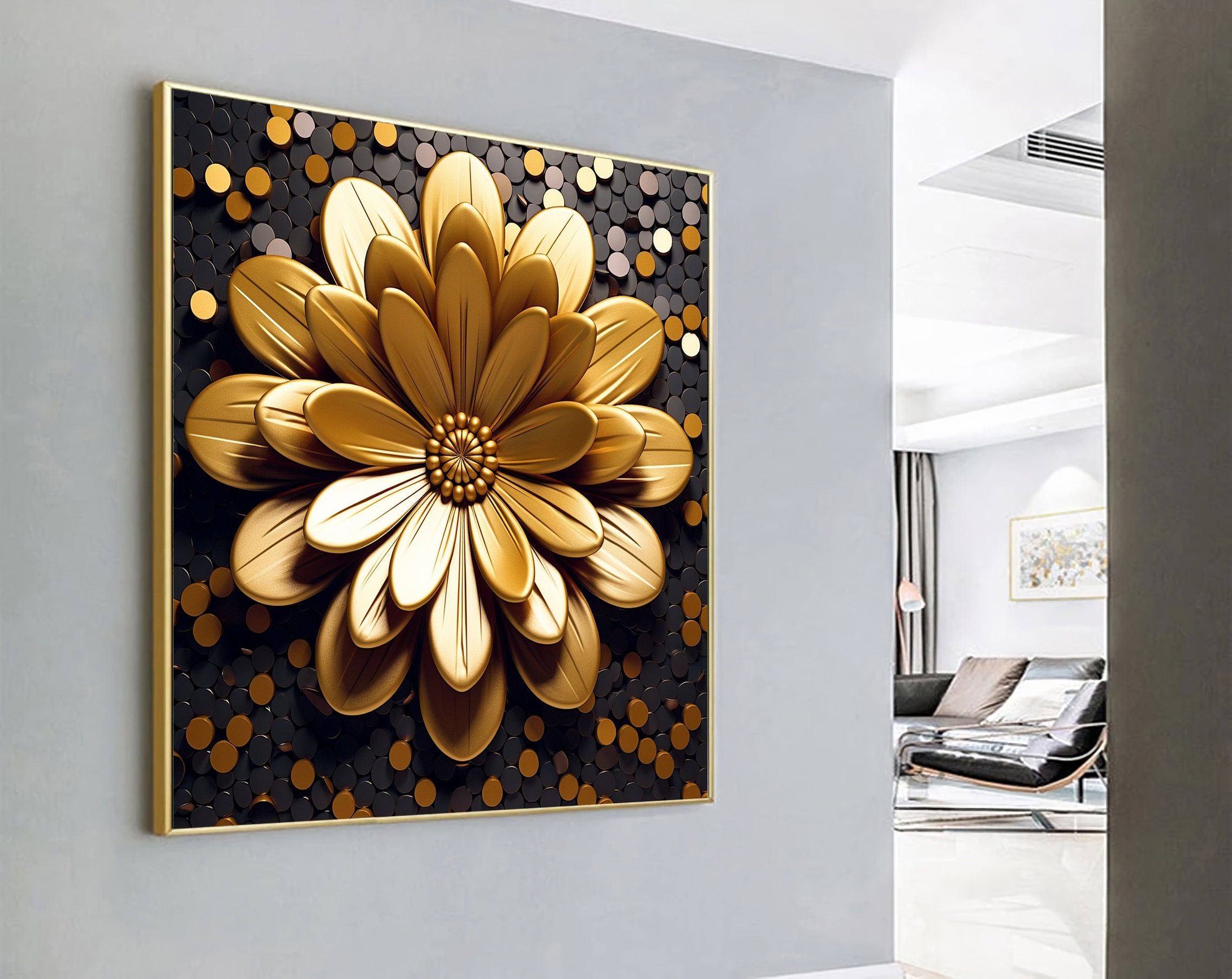Golden Flower Wall Art: Luxury Floral Print (digital Download) - Etsy