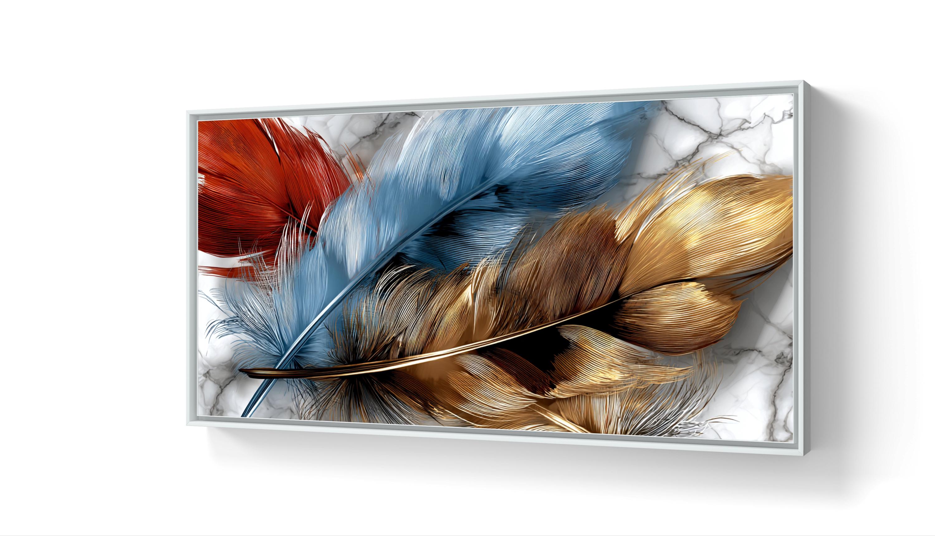 Colorful Feather Abstract Art in Gold, Blue and Red - Digital Download ...