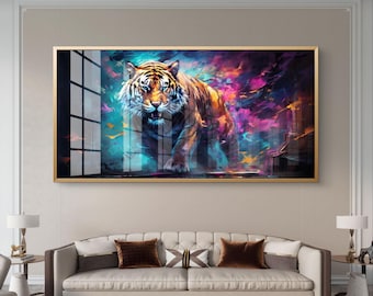 Neon abstract tiger wall art - vibrant digital download