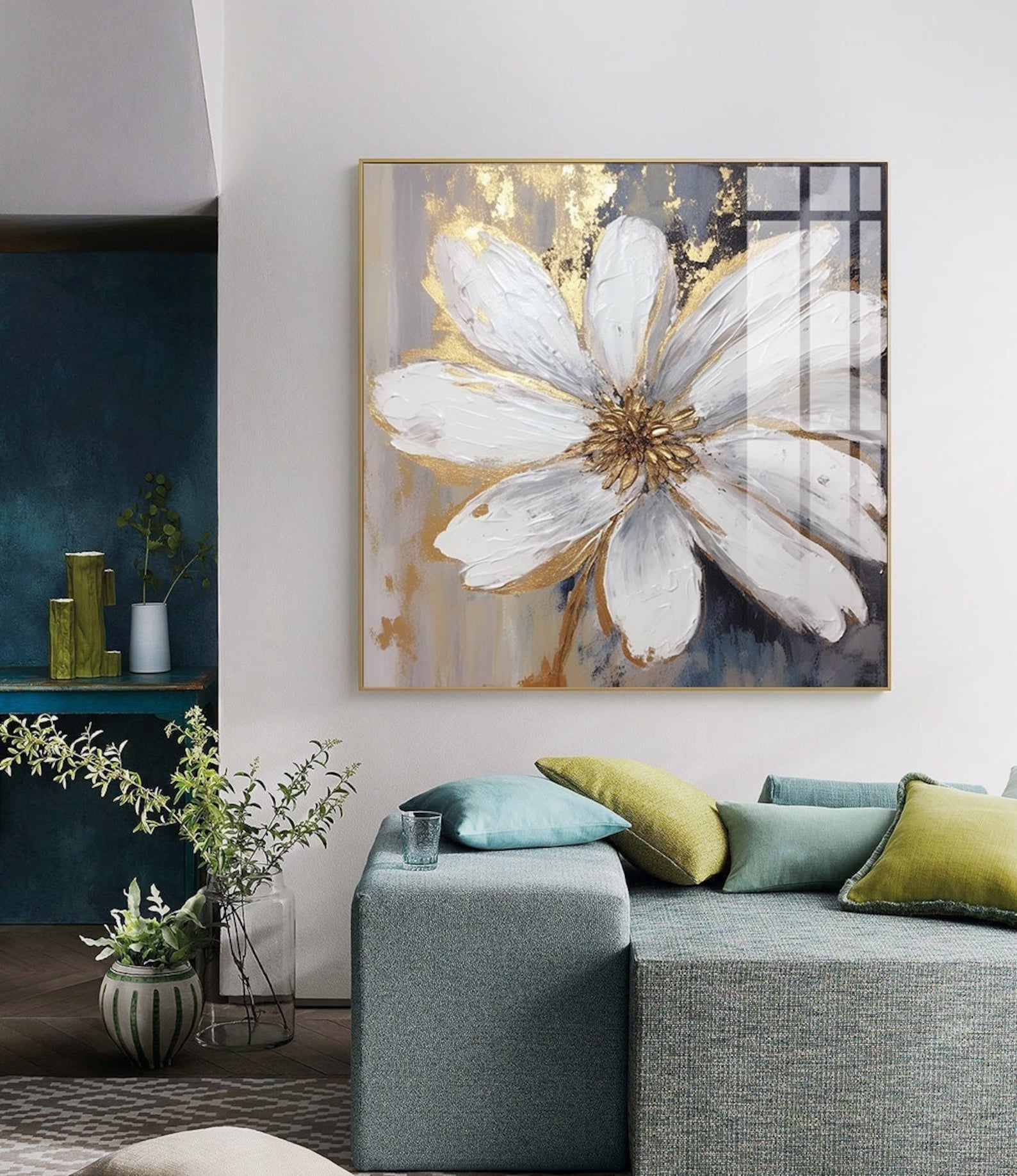 White and Gold Flower Luxury Art Printable, Download, Luxury Gold