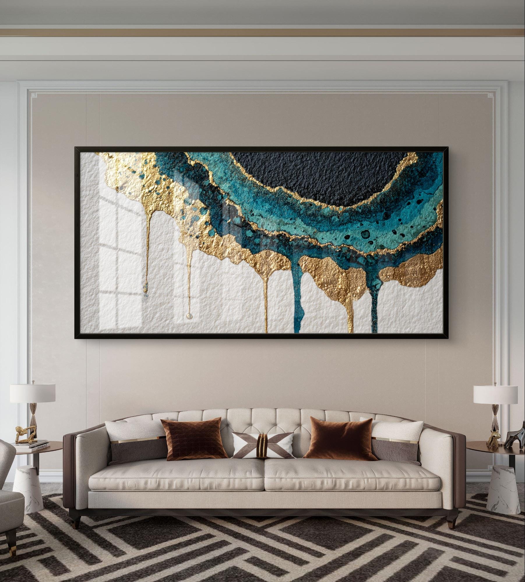 Teal and Gold Dripping Horizon – Abstract Digital Wall Art - Etsy